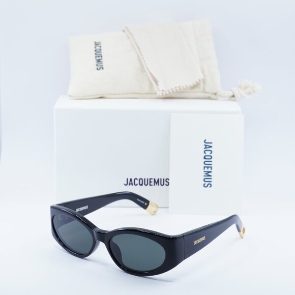 Jacquemus OVALO JAC/4 C1 Sunglasses Shiny Black Cat Eye Frame, Grey Lenses - Picture 10 of 10